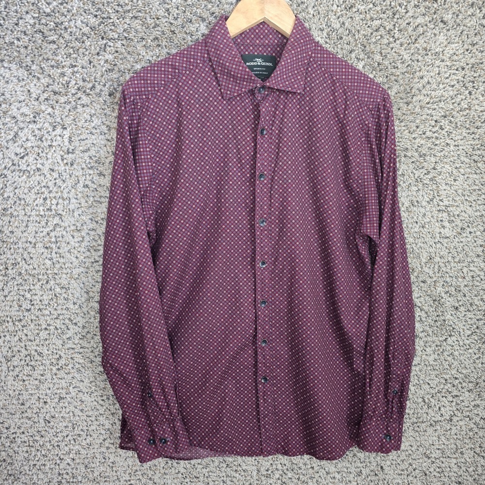 Rodd & Gunn Dress Shirt Mens Medium‎ Button Up Sports Fit Made In Italy Burgundy